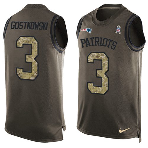 Nike Patriots #3 Stephen Gostkowski Green Men's Stitched NFL Limited Salute To Service Tank Top Jersey - Click Image to Close